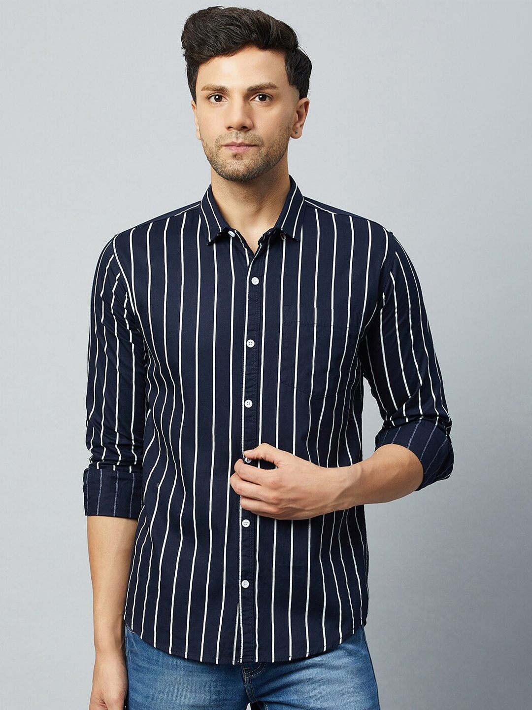 

Club York Slim Fit Striped Cotton Casual Shirt, Blue
