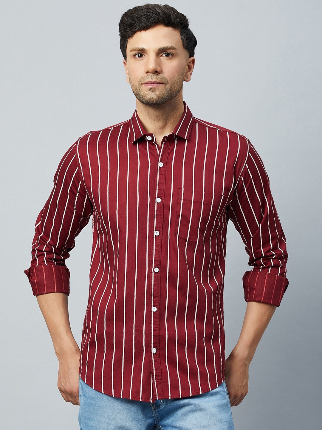 

Club York Slim Fit Striped Cotton Casual Shirt, Red