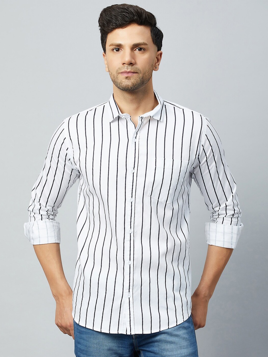 

Club York Slim Fit Striped Cotton Casual Shirt, White