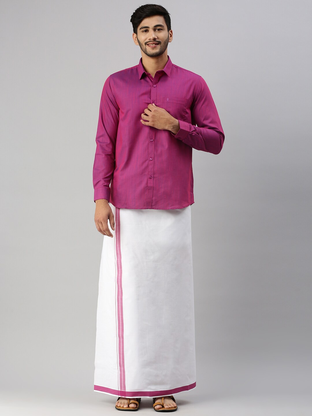 

Ramraj Long Sleeves Shirt & Dhoti Clothing Set, Purple