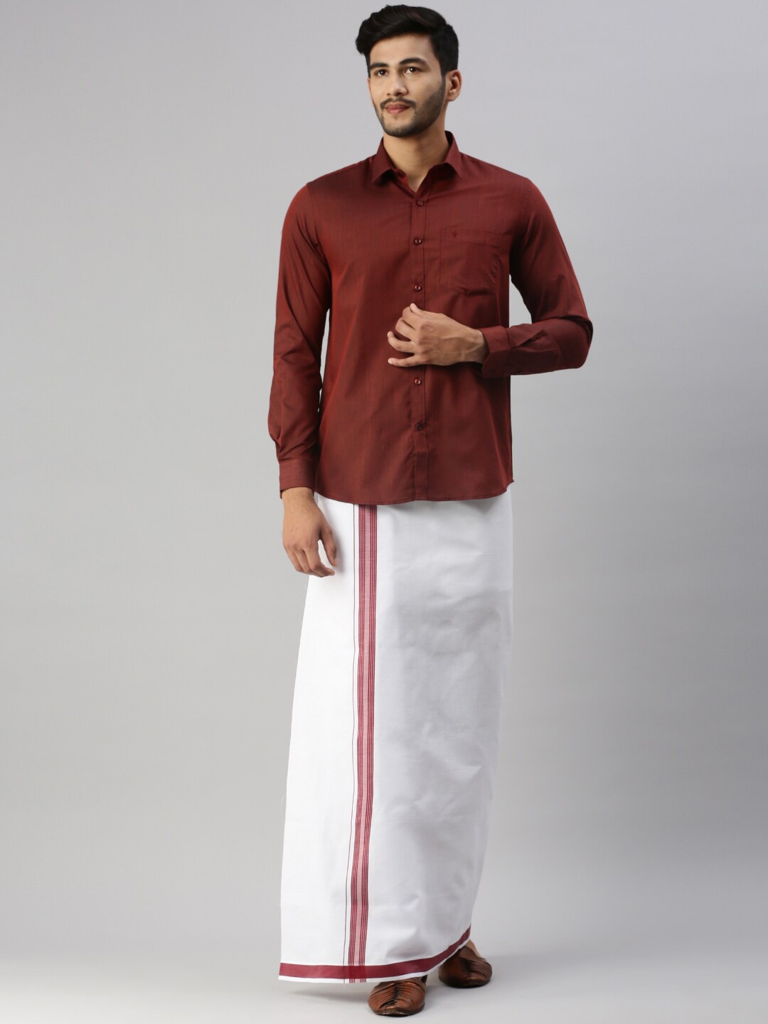 

Ramraj Spread Collar Shirt with Dhoti, White