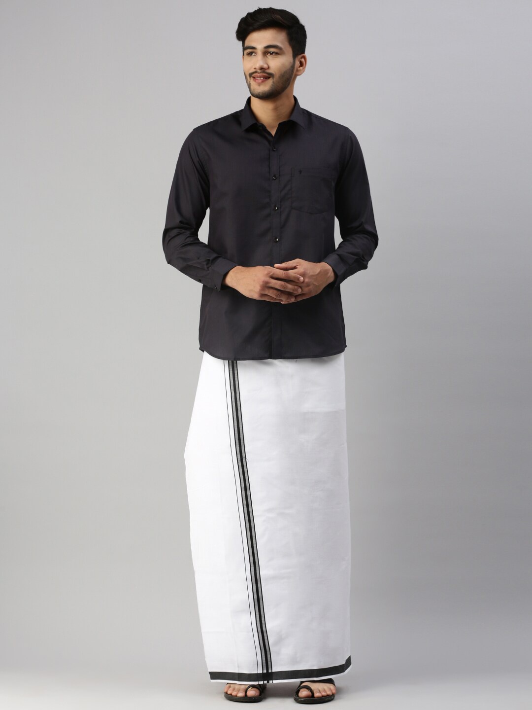 

Ramraj Spread Collar Shirt with Dhoti, Black