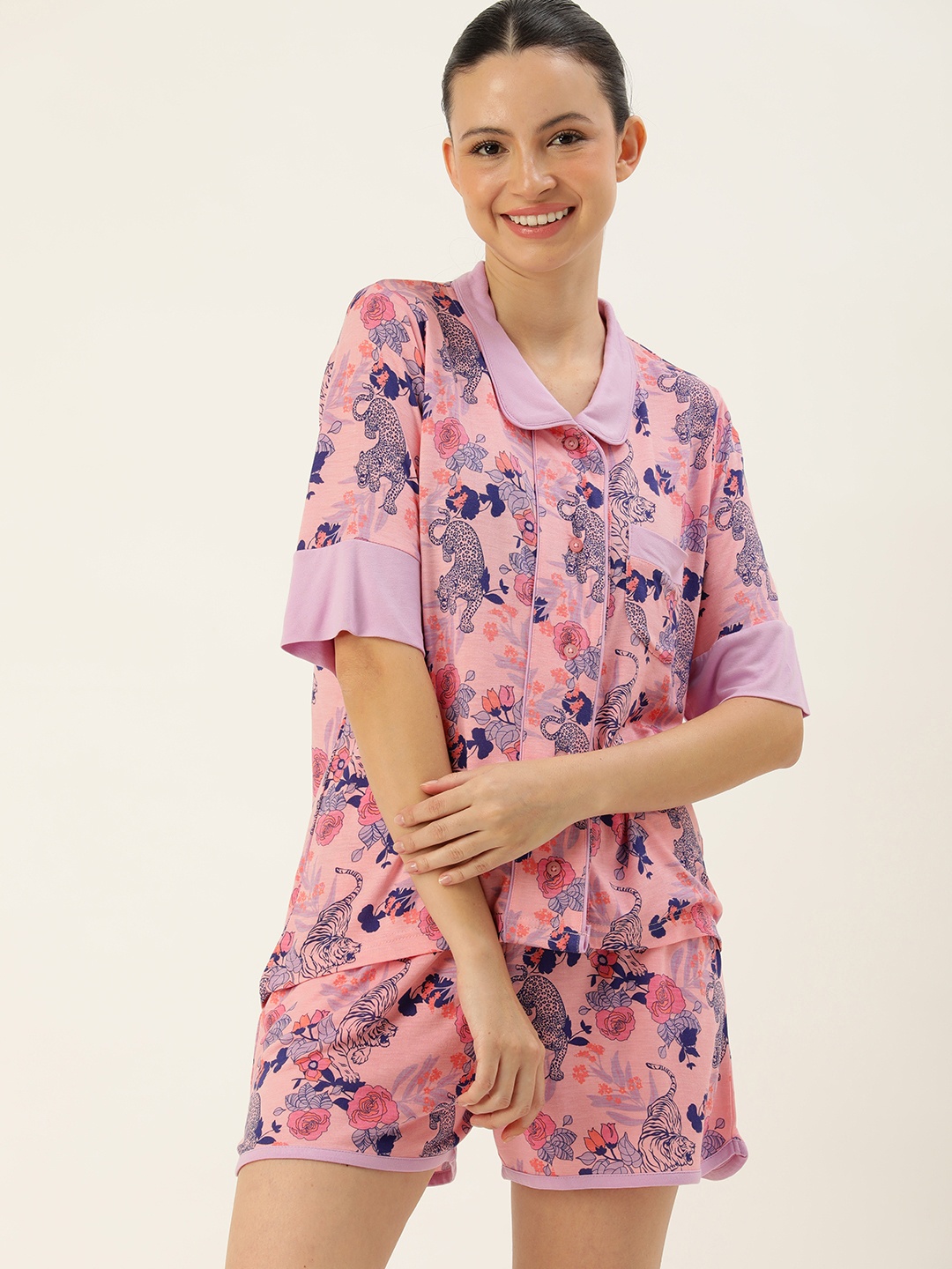 

Slumber Jill Women Conversational Printed Night suit, Pink