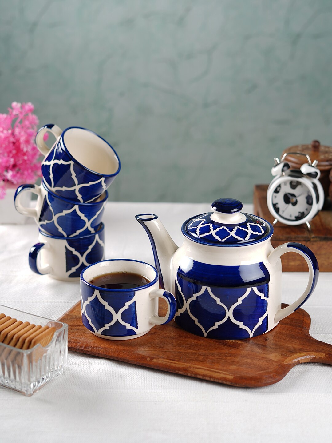 

CDI 5 Pcs Blue & White Printed Ceramic Glossy Kettle Set