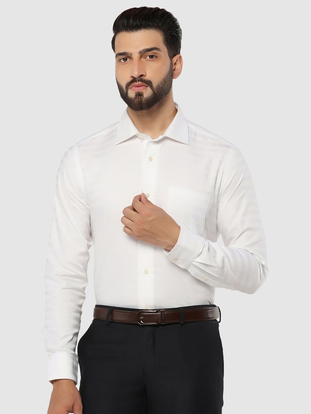 

Blackberrys Spread Collar Slim Fit Pure Cotton Straight Formal Shirt, White