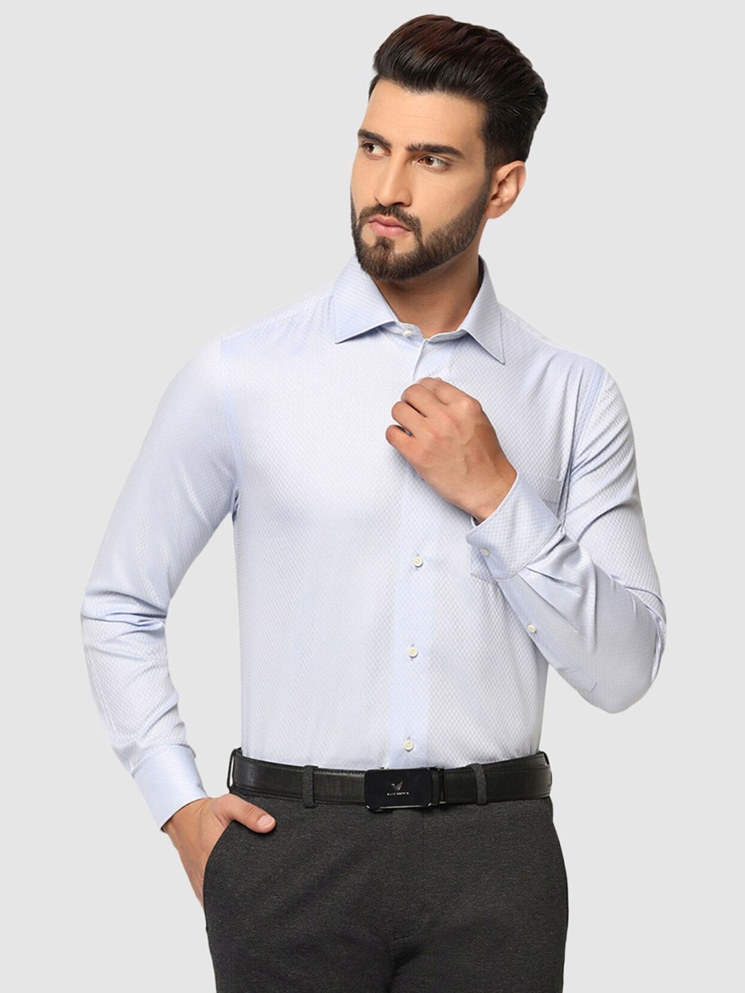 

Blackberrys Spread Collar Slim Fit Pure Cotton Straight Formal Shirt, Blue