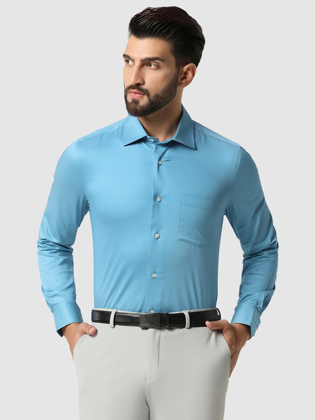 

Blackberrys Men Printed Formal Slim Fit Wrinkle-Resistant Shirt, Blue