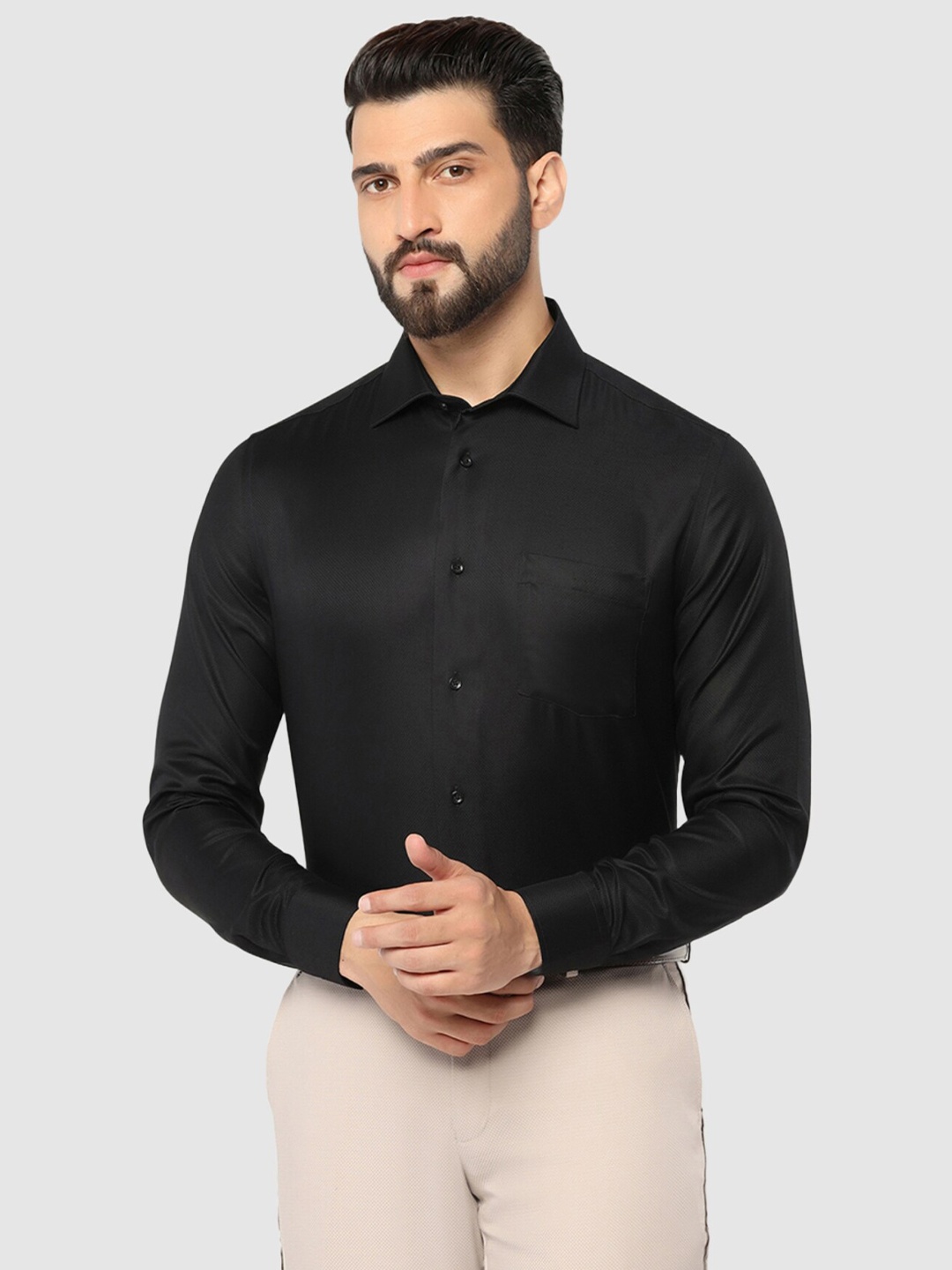 

Blackberrys Spread Collar Slim Fit Pure Cotton Straight Formal Shirt, Black