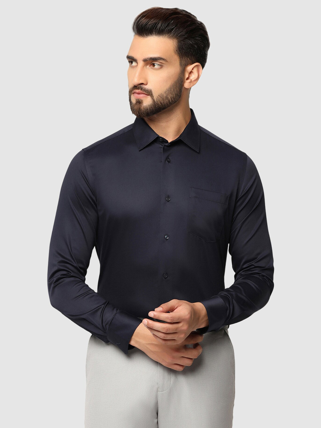

Blackberrys Spread Collar Slim Fit Cotton Straight Formal Shirt, Navy blue