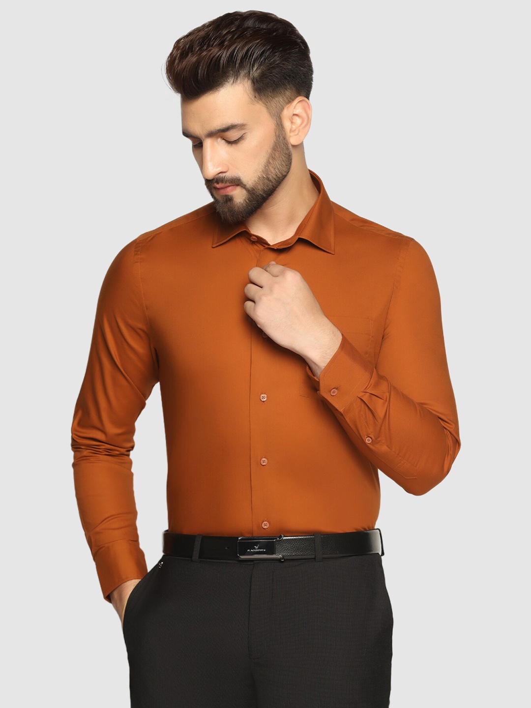 

Blackberrys Spread Collar Slim Fit Pure Cotton Straight Formal Shirt, Orange