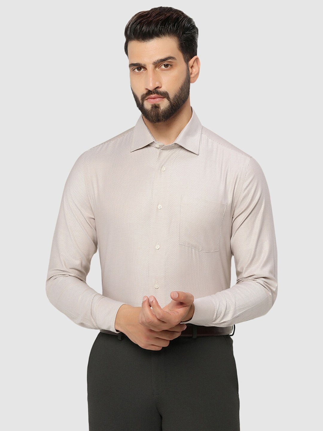 

Blackberrys Spread Collar Slim Fit Pure Cotton Straight Formal Shirt, Beige