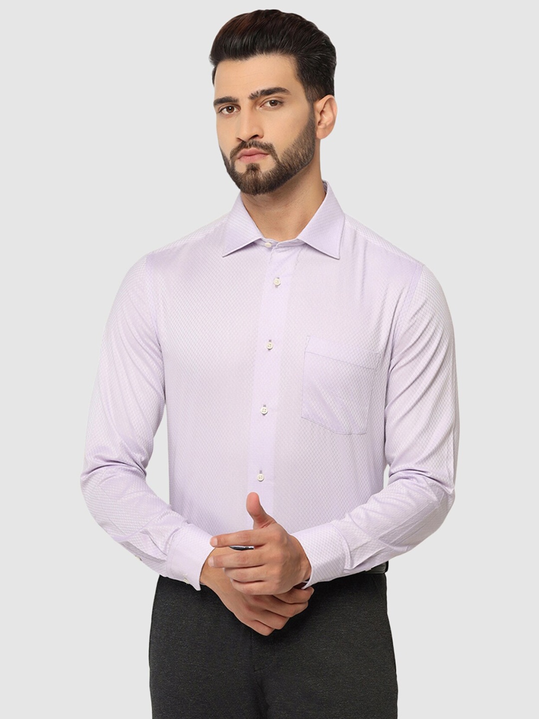 

Blackberrys Self Design Slim Fit Pure Cotton Straight Formal Shirt, Lavender