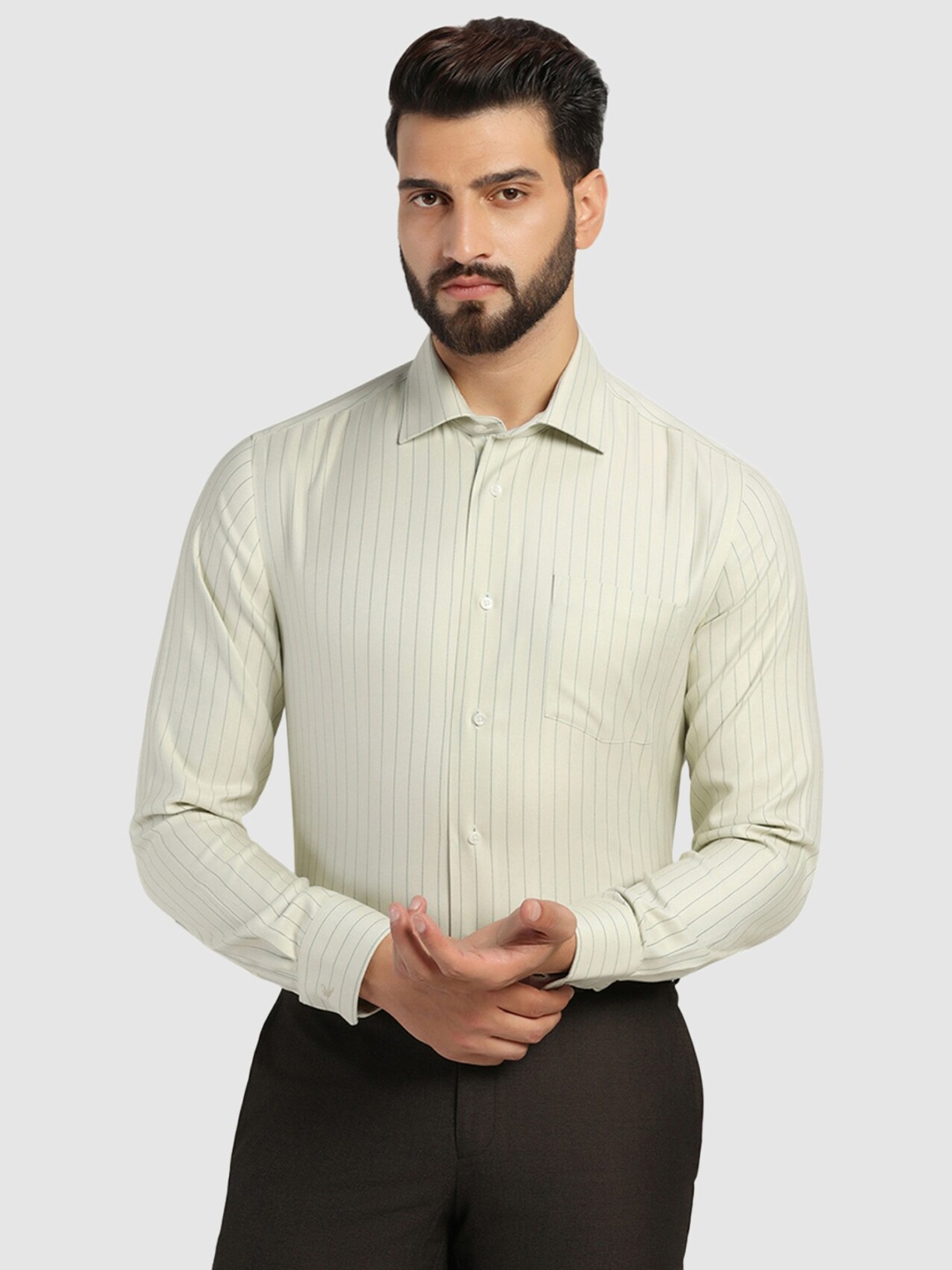 

Blackberrys Men Stripe Formal Slim Fit Wrinkle-Resistant Shirt, Green