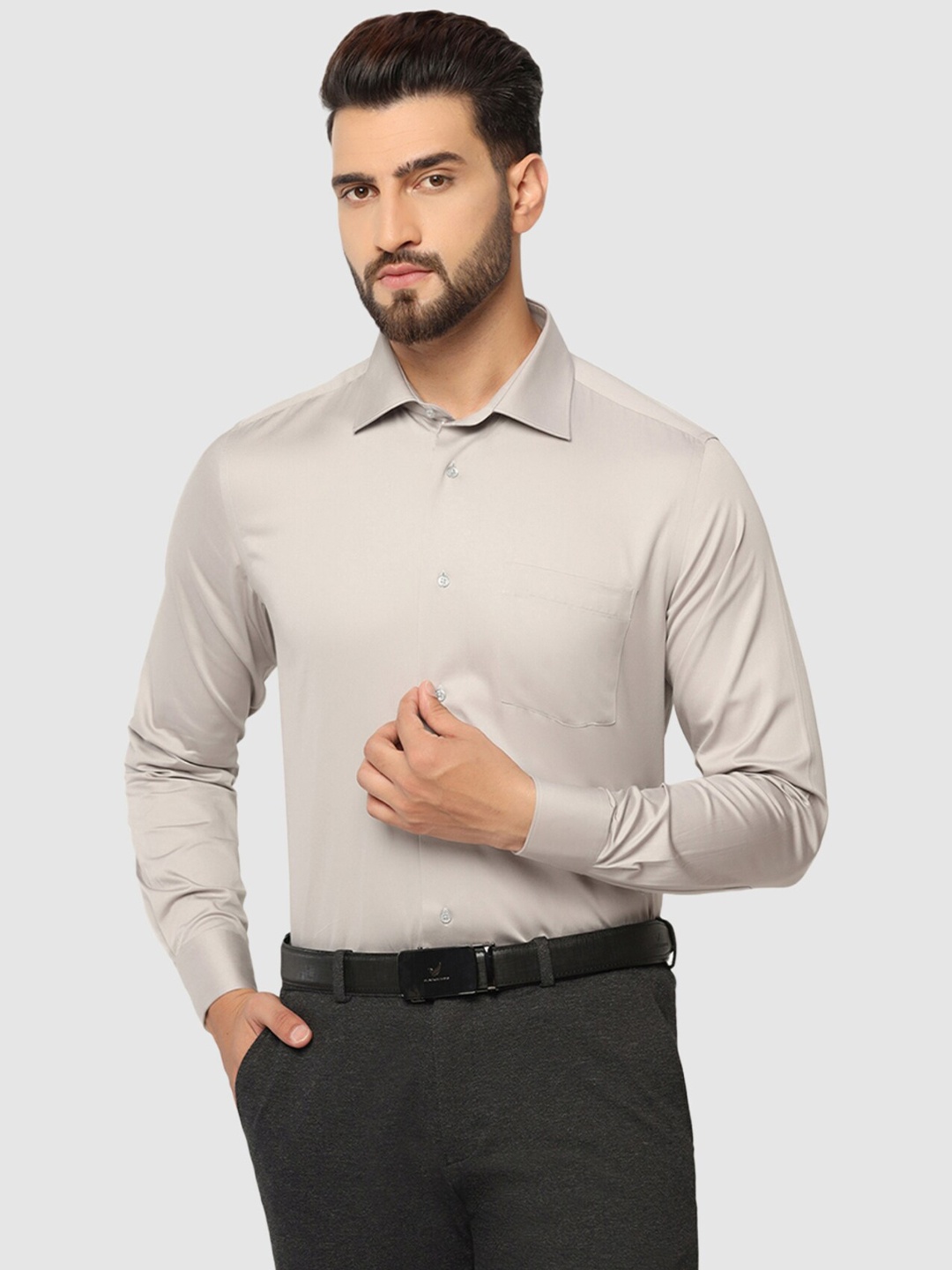 

Blackberrys Straight Slim Fit Spread Collar Pure Cotton Formal Shirt, Grey