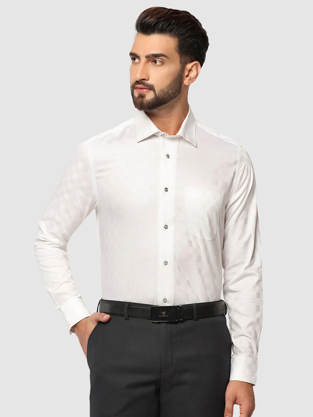 

Blackberrys Straight Slim Fit Micro Checked Pure Cotton Formal Shirt, White