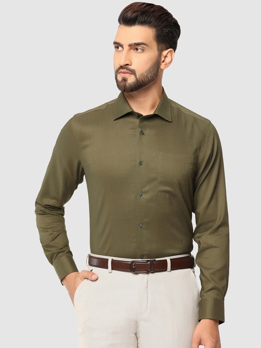 

Blackberrys Men'S Olive Solid Formal Slim Fit Wrinkle-Resistant Shirt