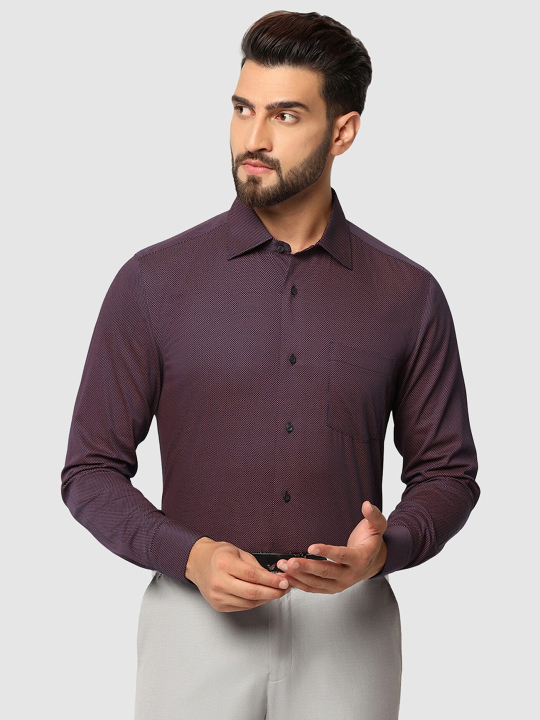 

Blackberrys Men'S Navy Printed Formal Slim Fit Wrinkle-Resistant Shirt, Purple