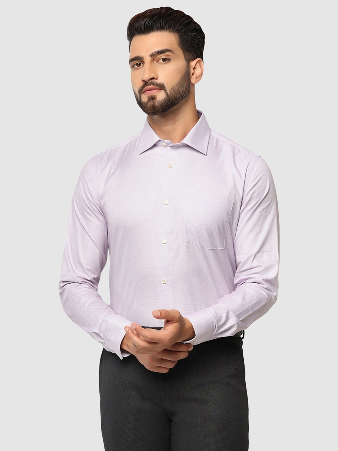 

Blackberrys Straight Slim Fit Micro Ditsy Printed Pure Cotton Formal Shirt, Lavender