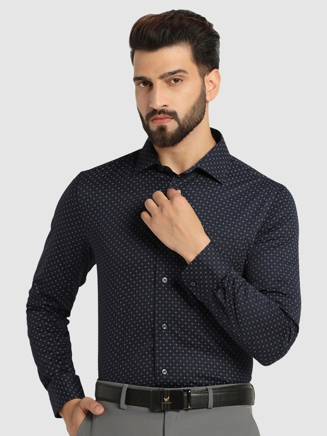 

Blackberrys Men'S Black Printed Formal Slim Fit Wrinkle-Resistant Shirt