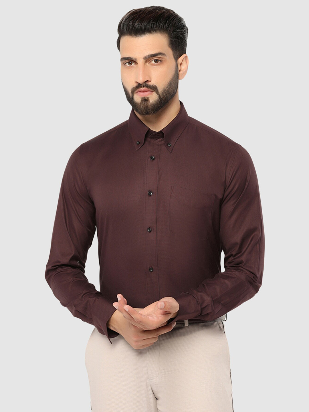 

Blackberrys Straight Slim Fit Pure Cotton Formal Shirt, Maroon