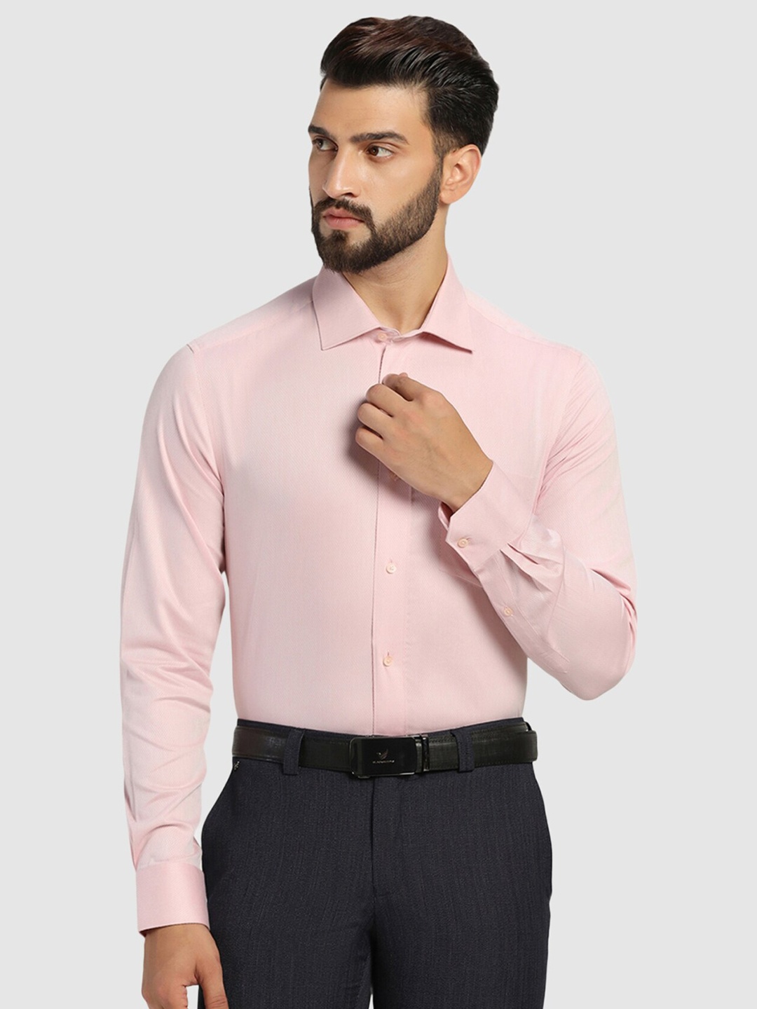 

Blackberrys Self Design Straight Slim Fit Pure Cotton Formal Shirt, Pink