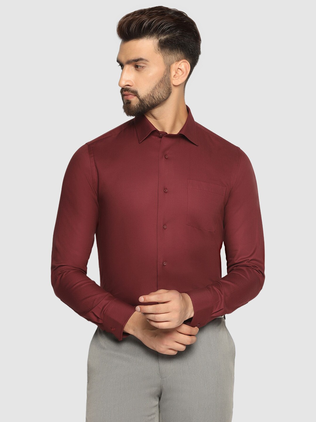 

Blackberrys Straight Slim Fit Pure Cotton Formal Shirt, Maroon
