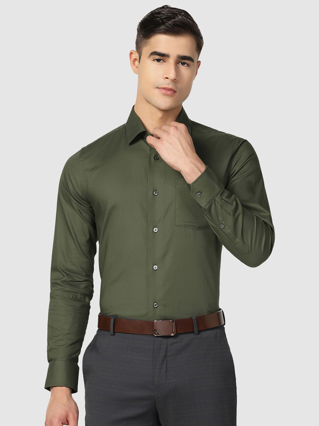

Blackberrys Straight Slim Fit Pure Cotton Formal Shirt, Olive