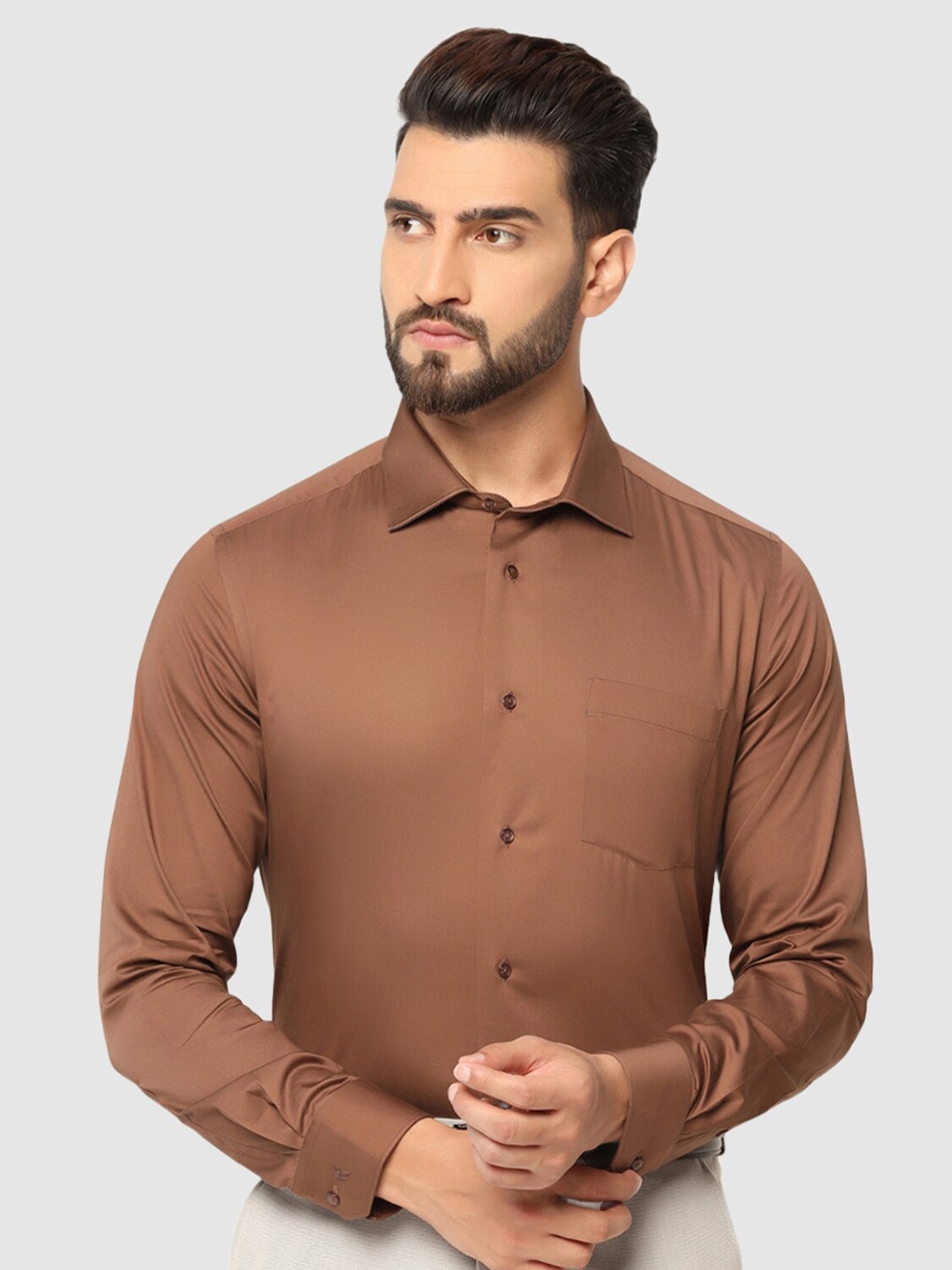 

Blackberrys Straight Slim Fit Pure Cotton Formal Shirt, Brown