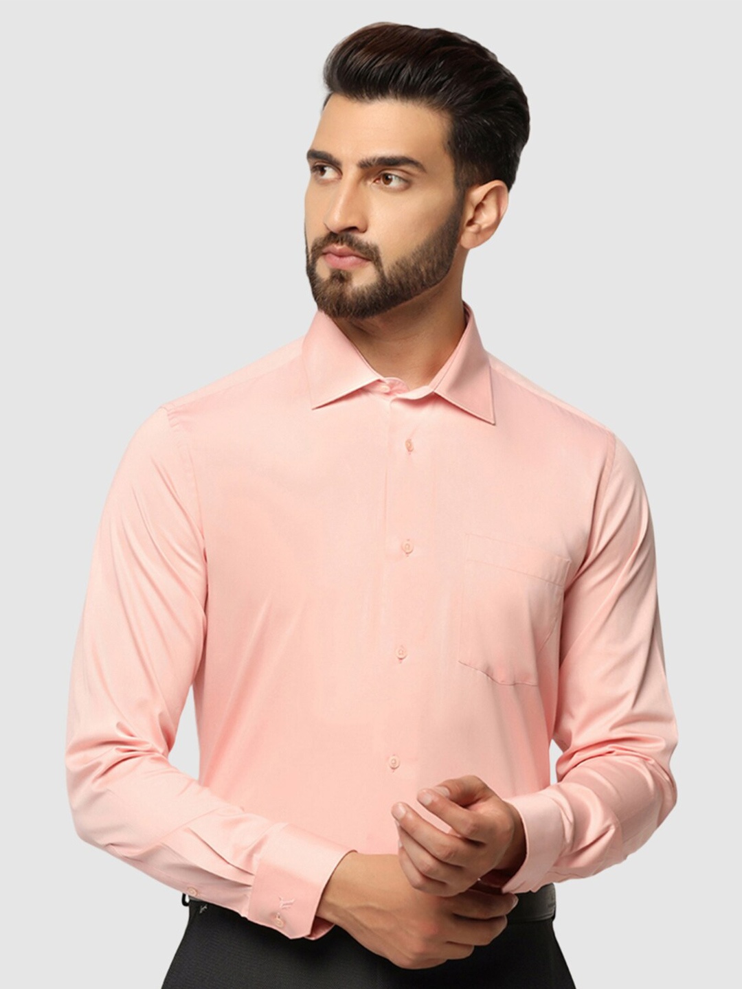 

Blackberrys Straight Slim Fit Spread Collar Long Sleeve Pure Cotton Formal Shirt, Pink