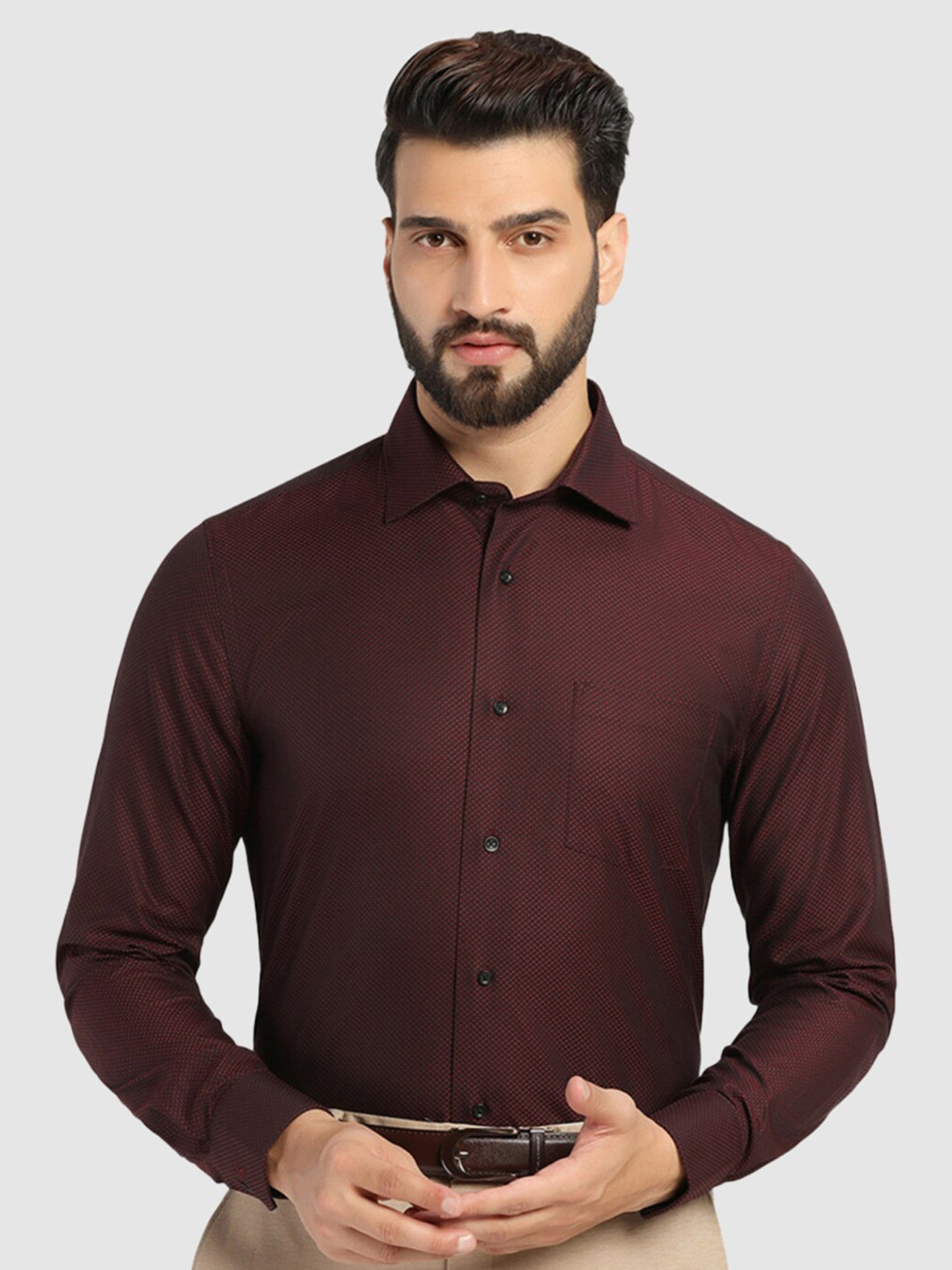 

Blackberrys Straight Slim Fit Spread Collar Long Sleeve Pure Cotton Formal Shirt, Red