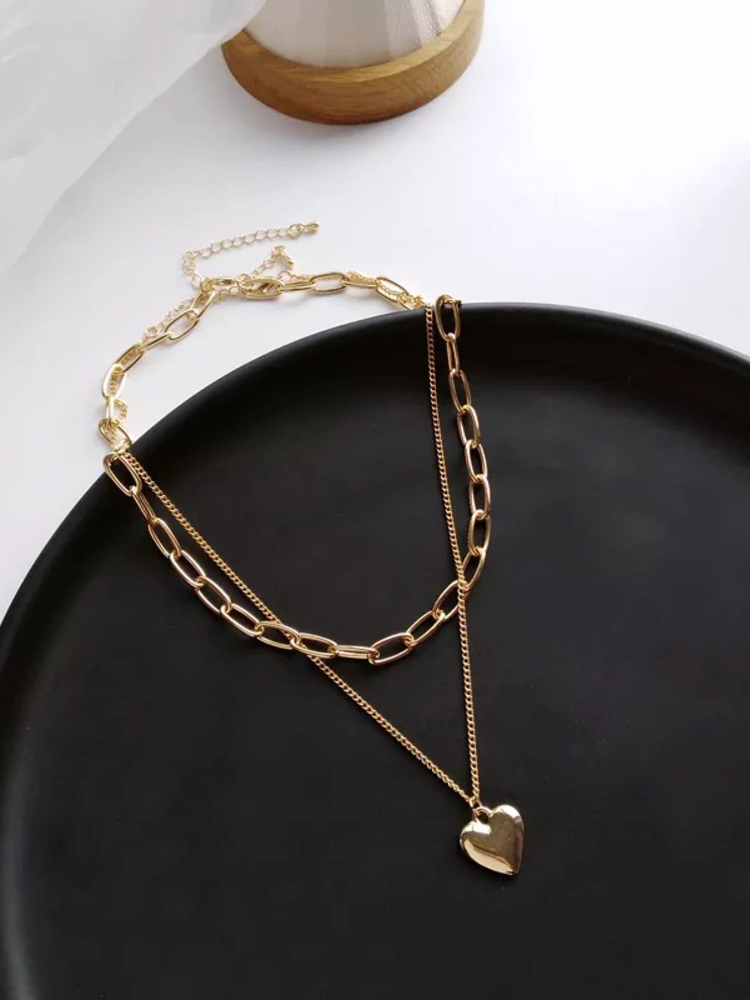 

VAGHBHATT Gold-Plated Heart Shape Pendant Layered Necklace