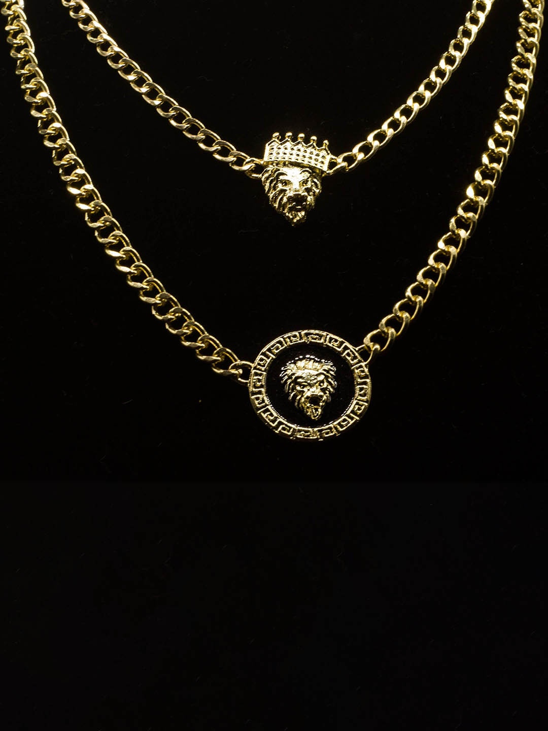 

VAGHBHATT Gold-Plated Layered Lion Head With Crown Pendant Necklace
