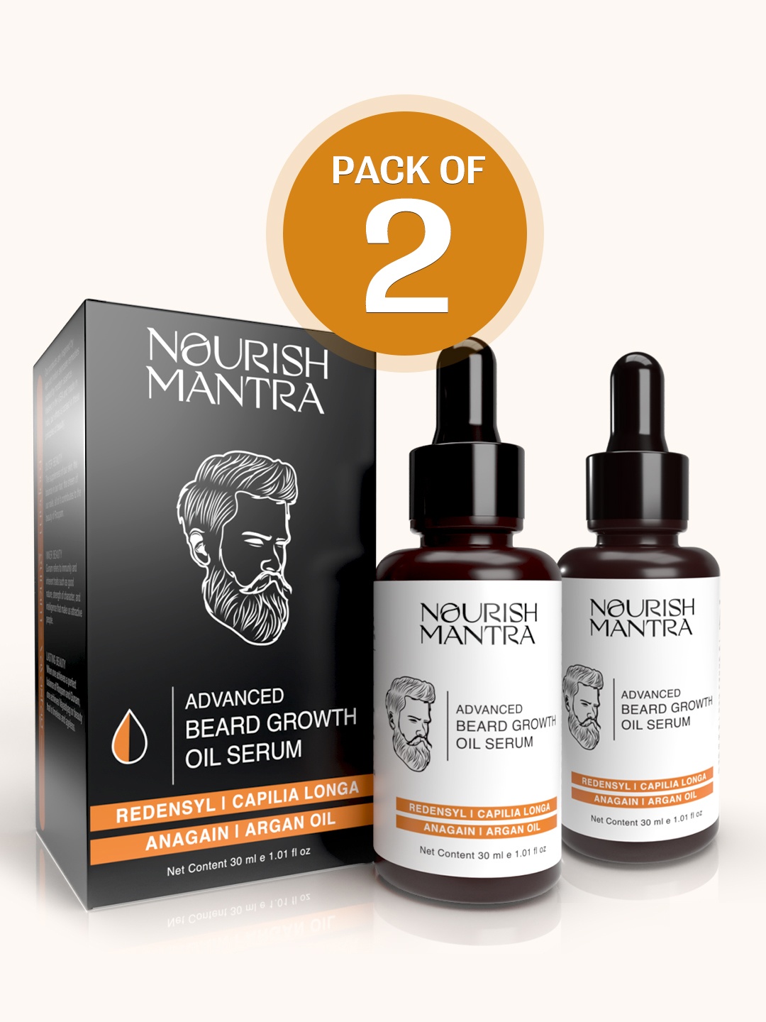 

Nourish Mantra Set Of 2 Advanced Beard Growth Oil 30ml Each, Black