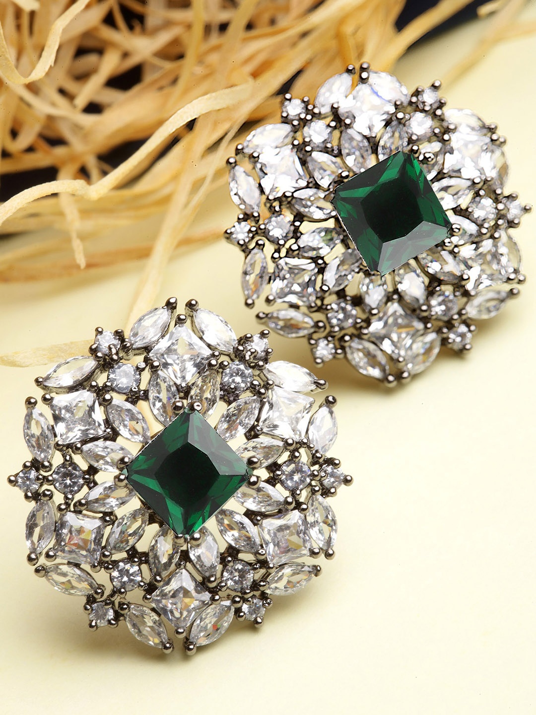 

KARATCART Silver-Plated Cubic Zirconia Studded Contemporary Studs Earrings