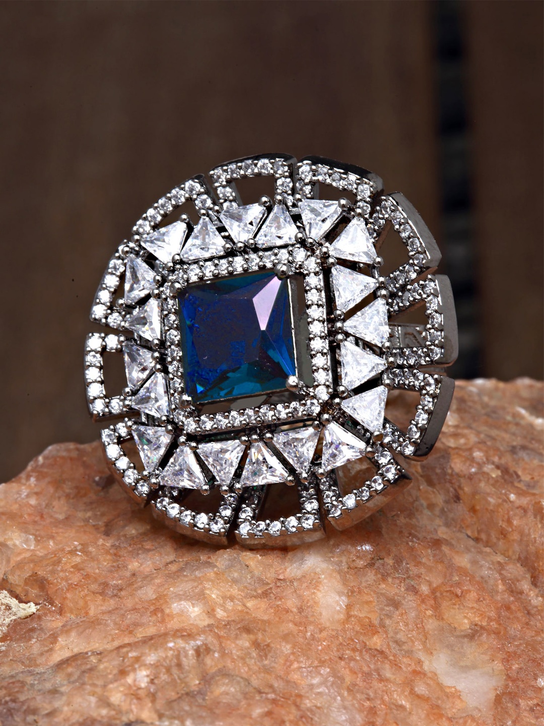 

KARATCART American Diamond-Studded Finger Ring, Silver