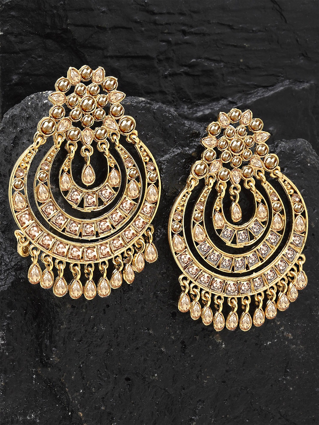 

KARATCART Gold-Plated Kundan Studded Chandbalis