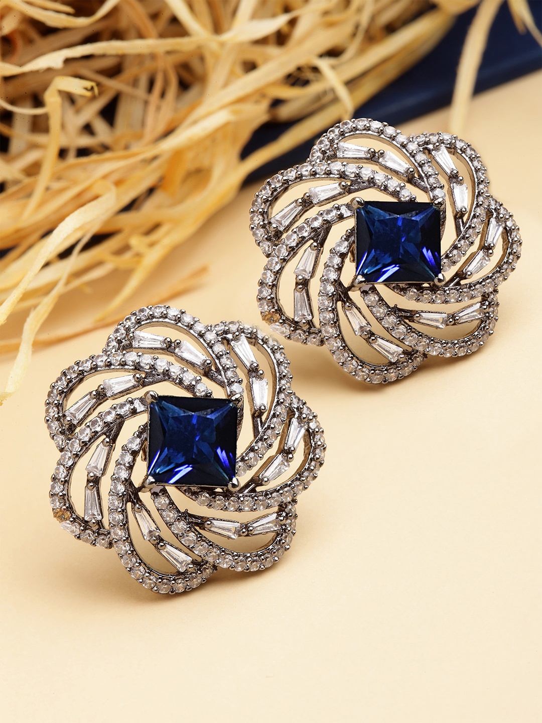 

KARATCART Silver-Plated Cubic Zirconia Studded Contemporary Stud Earrings