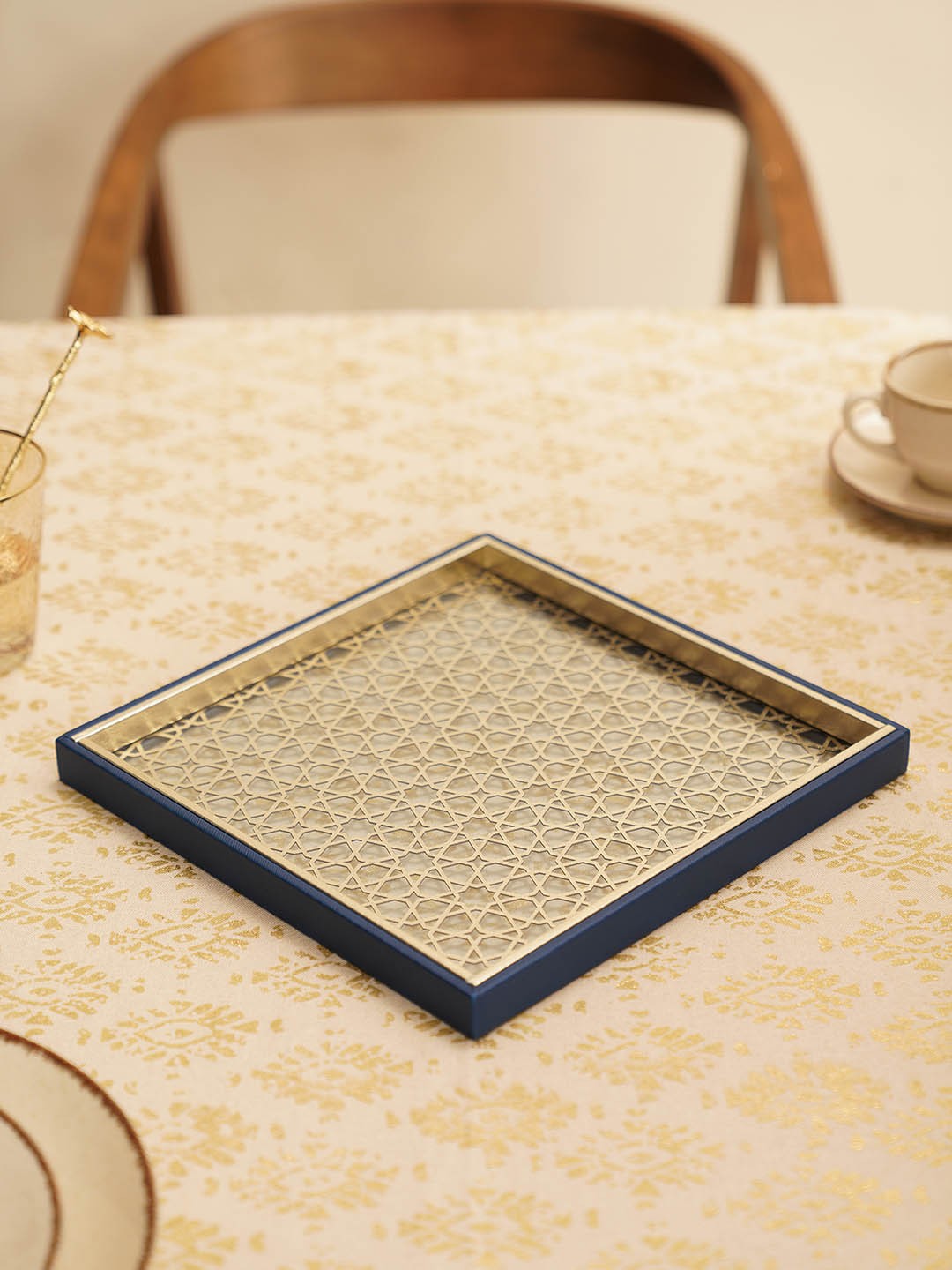 

Pure Home and Living Blue Lazer Cut Faux Leather Platter Tray