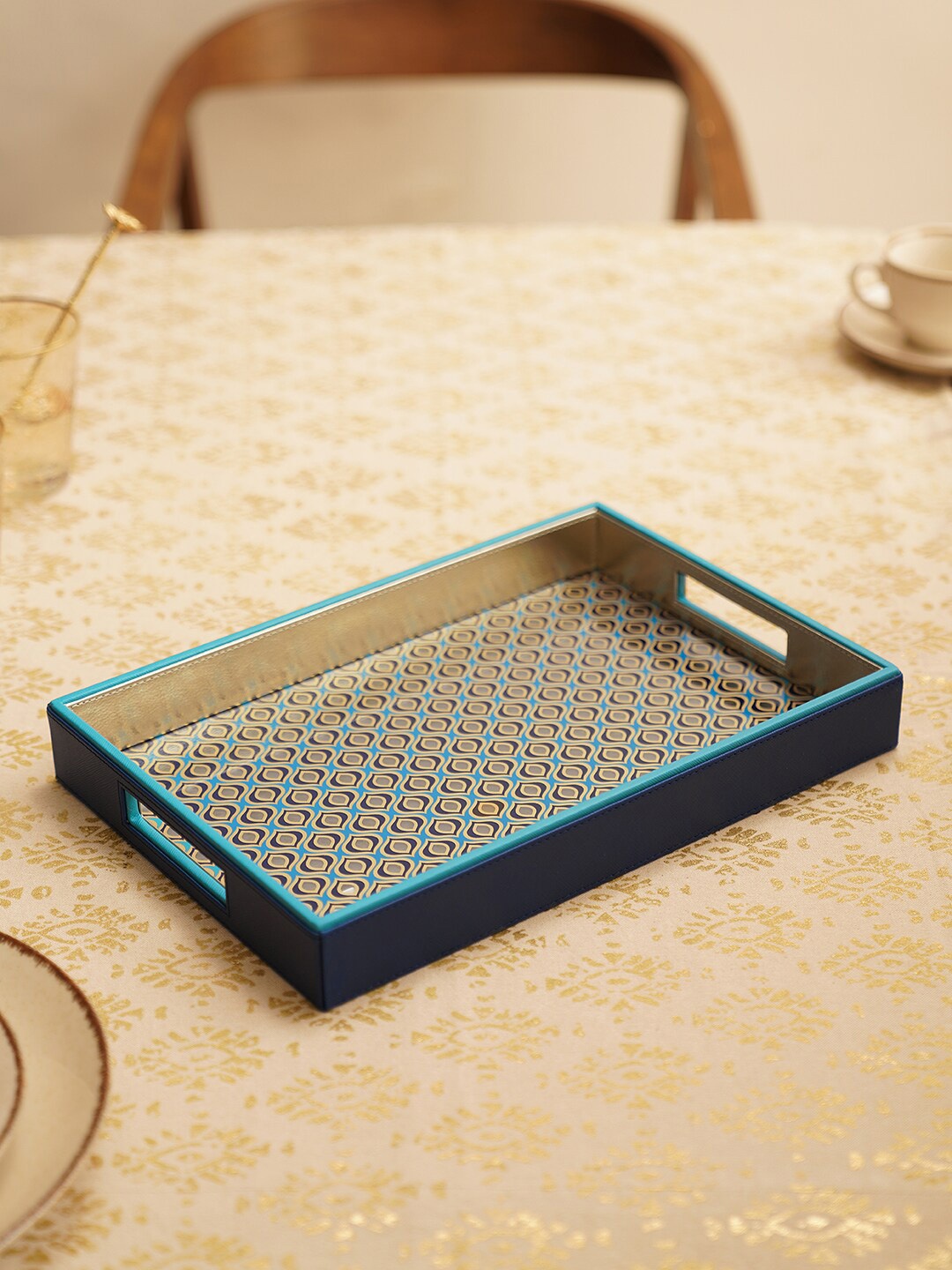 

Pure Home and Living Blue Printed Leather Tray