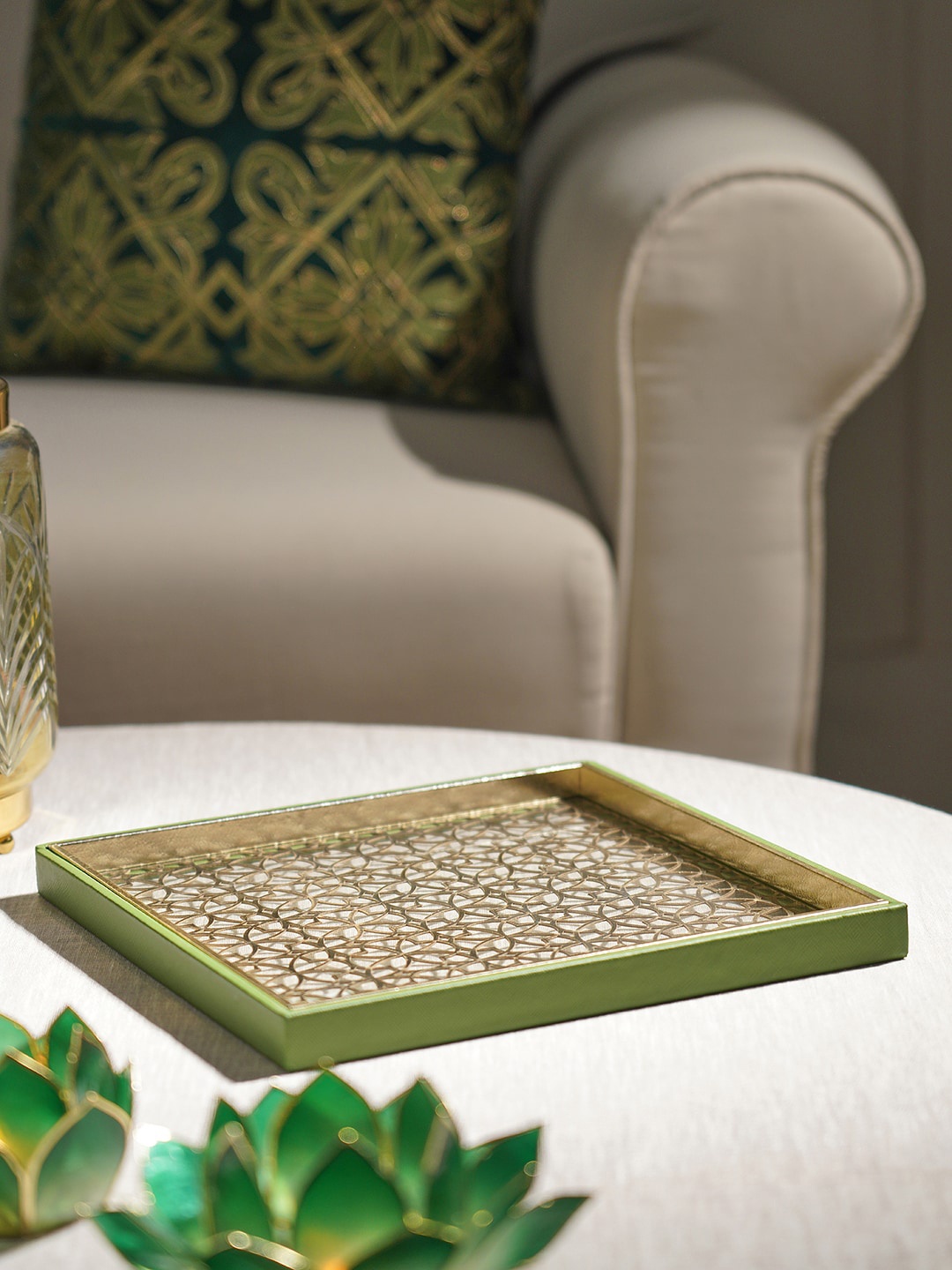 

Pure Home and Living Green Lazer Cut Faux Leather Tray