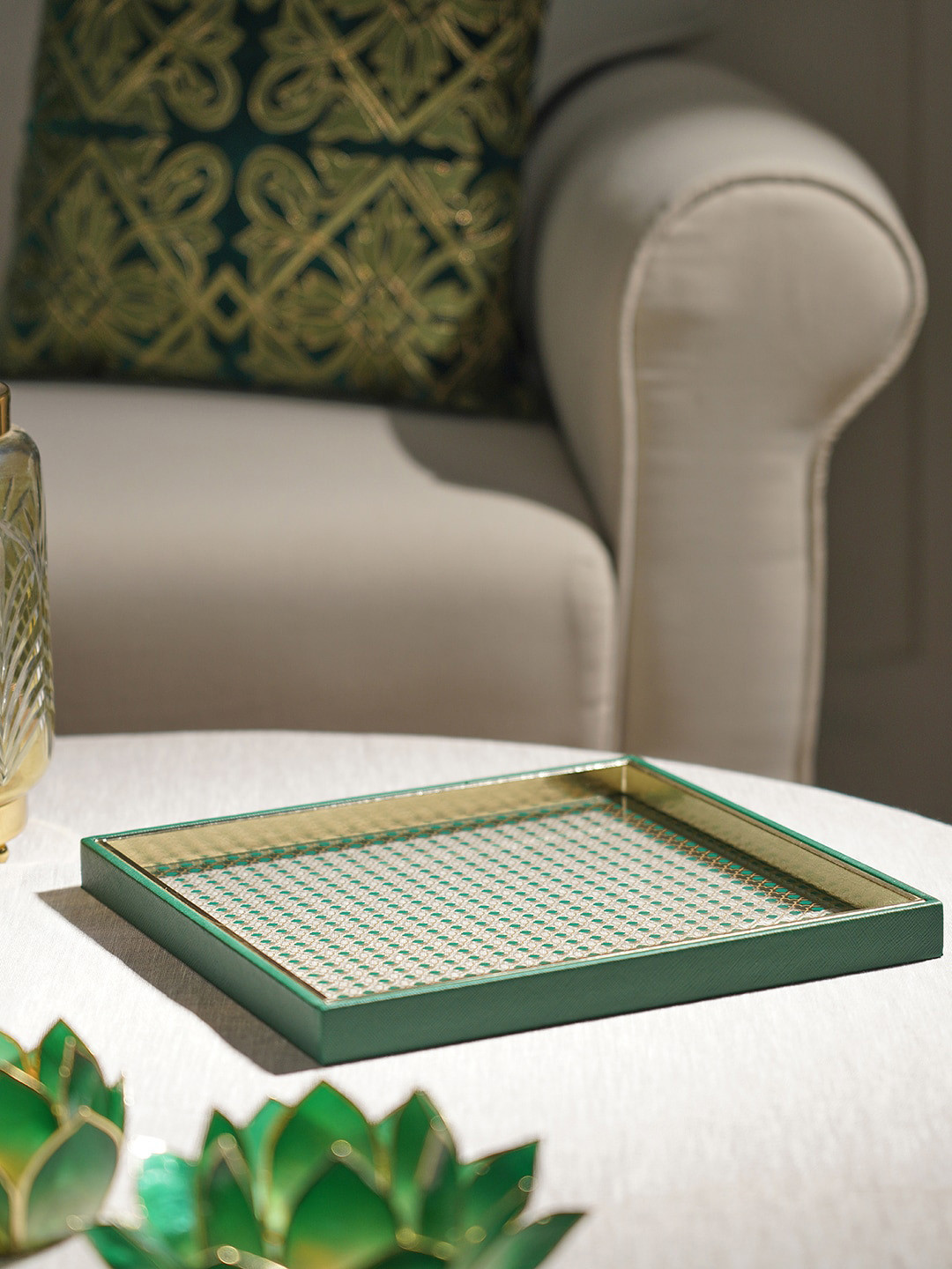 

Pure Home and Living Green Printed Faux Leather Platter Tray