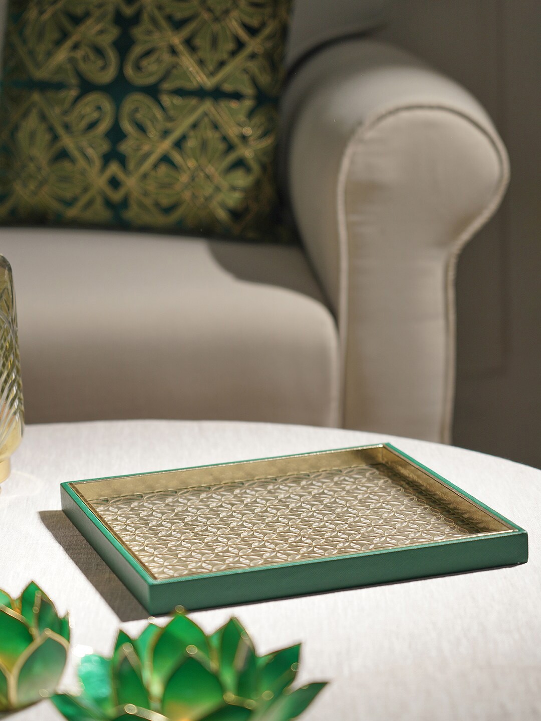 

Pure Home and Living Green Lazer Cut Faux Leather Platter Tray