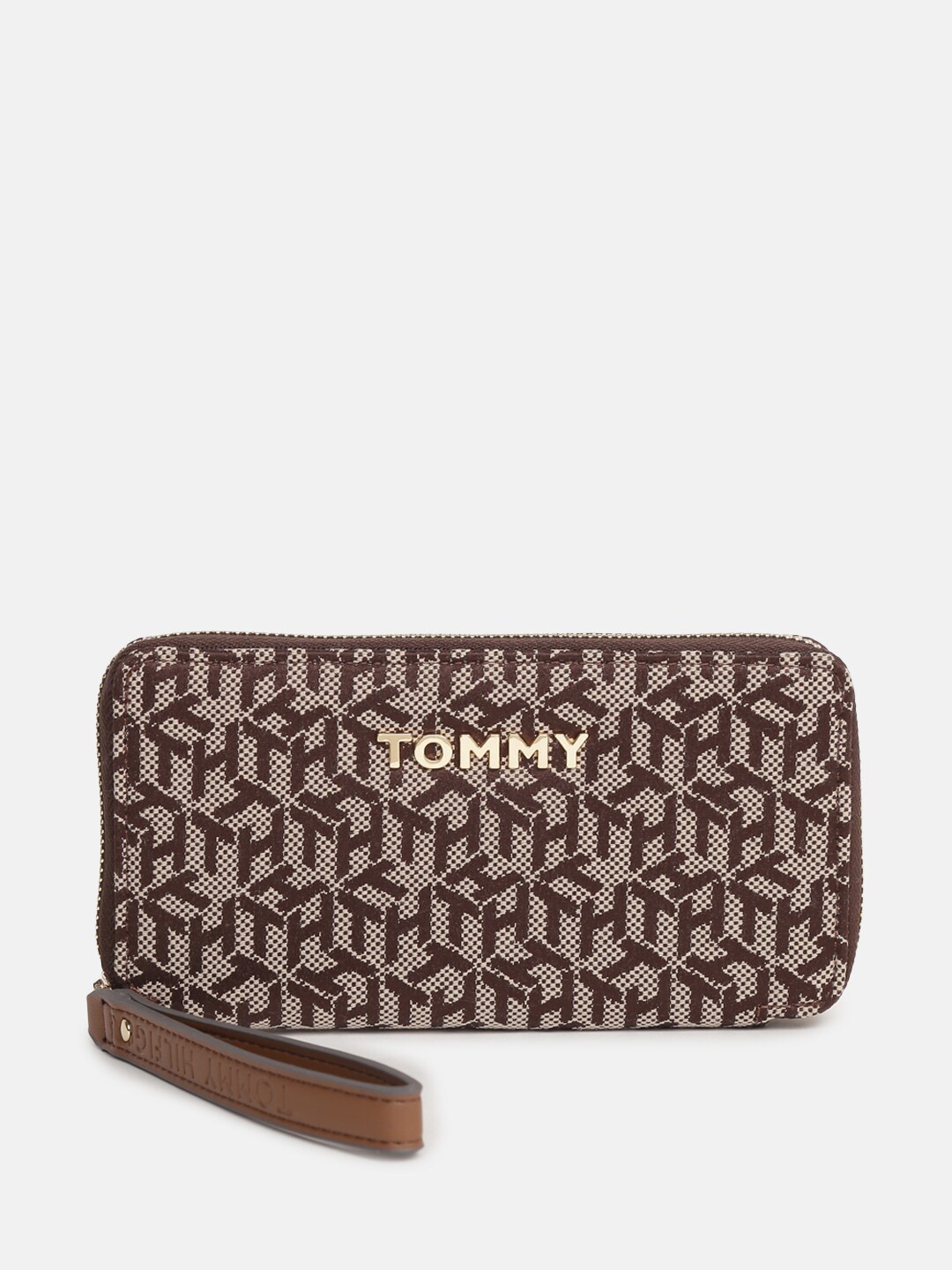 

Tommy Hilfiger Brand Logo Self Design Zip-Around Wallet, Brown