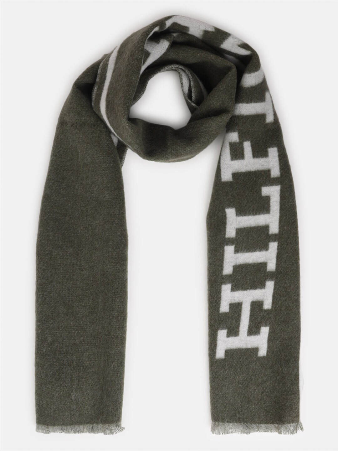 

Tommy Hilfiger Men Typography Printed Wool Scarf, Olive