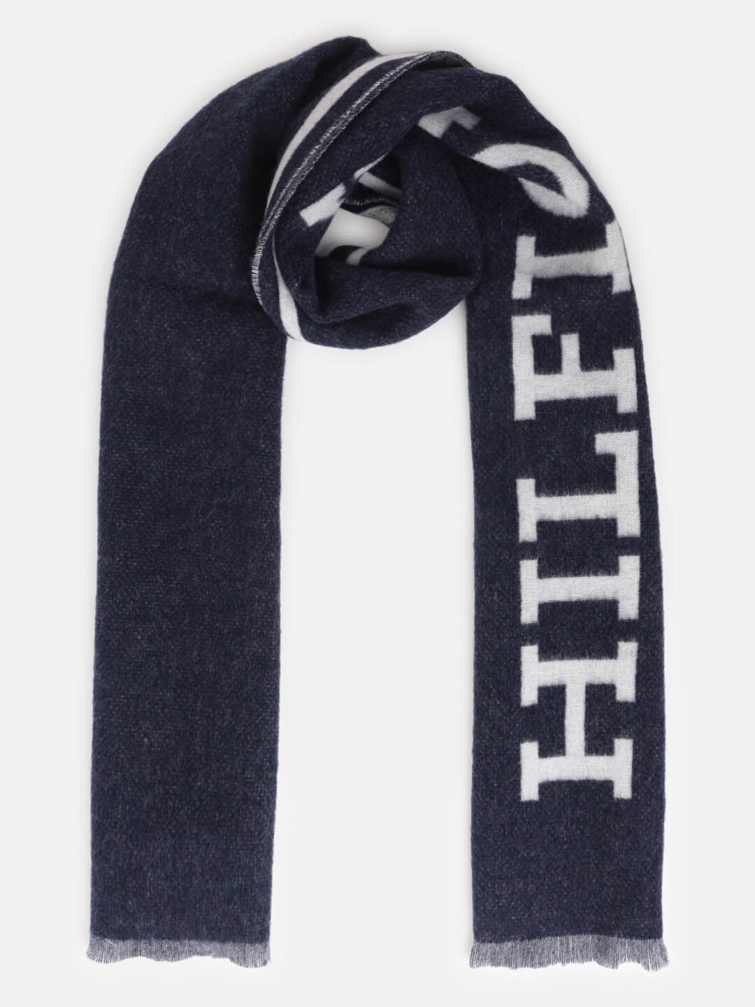 

Tommy Hilfiger Men Typography Printed Wool Scarf, Navy blue