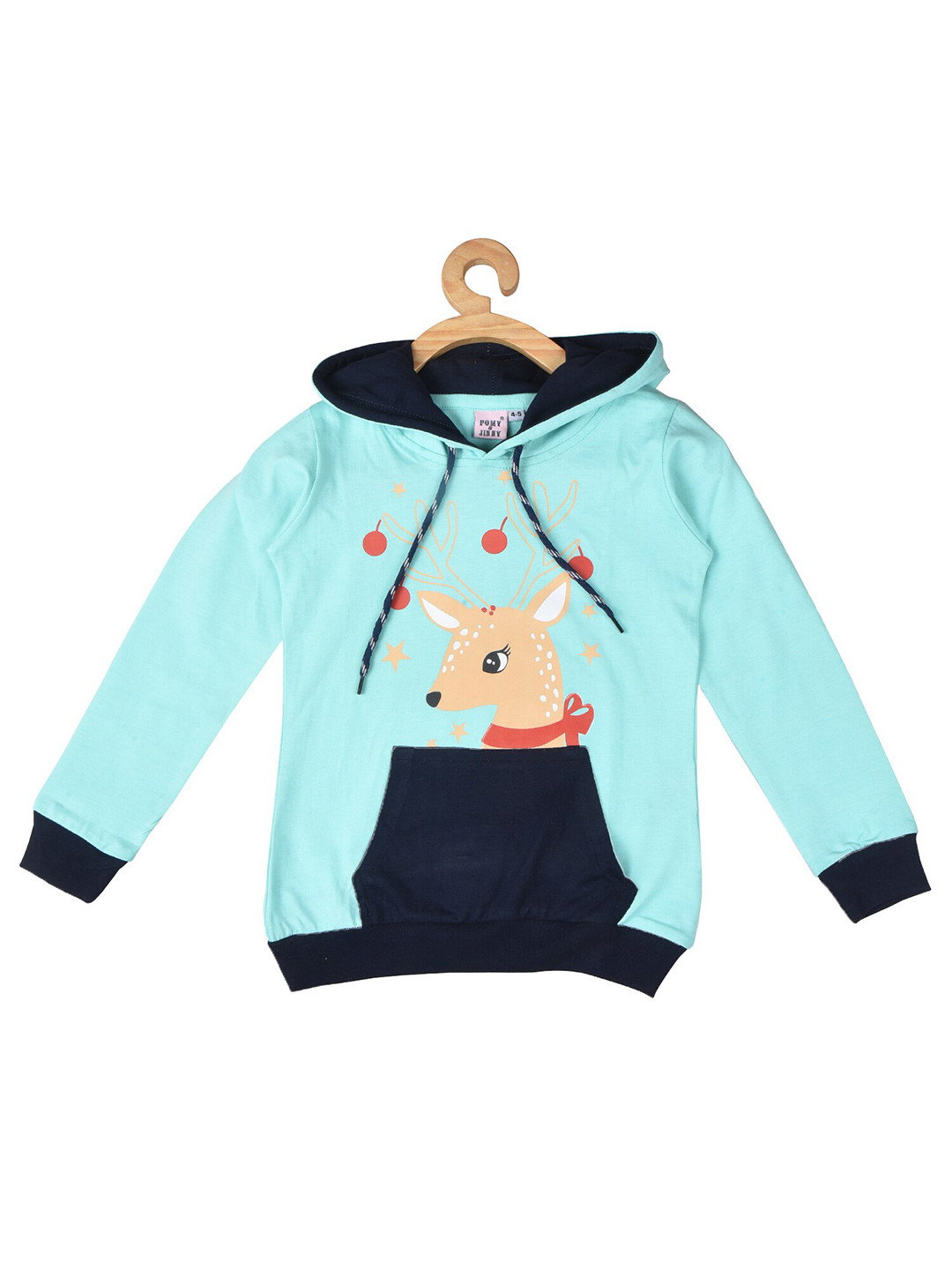 

POMY & JINNY Boys Graphic Printed Hooded Cotton Pullover, Turquoise blue