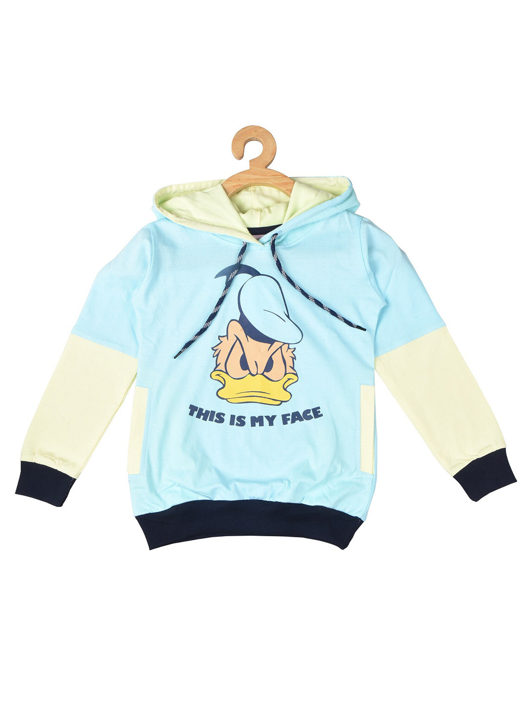

POMY & JINNY Boys Donald Duck Printed Hooded Cotton Pullover, Turquoise blue