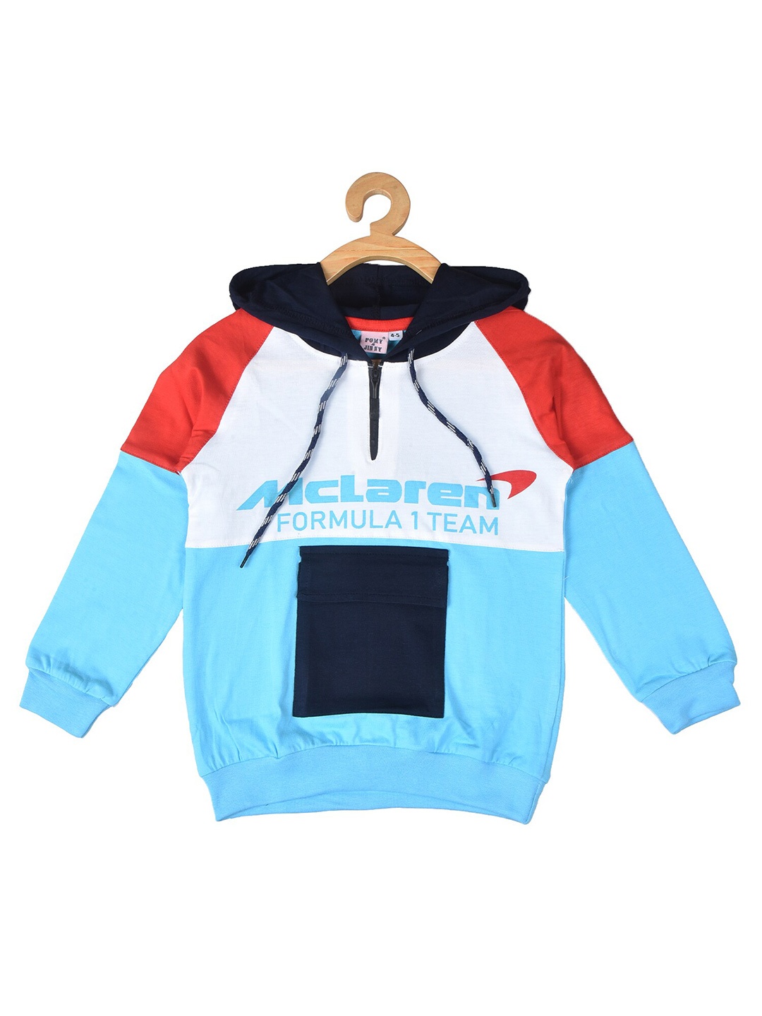 

POMY & JINNY Boys Colourblocked Hooded Cotton Pullover, Turquoise blue