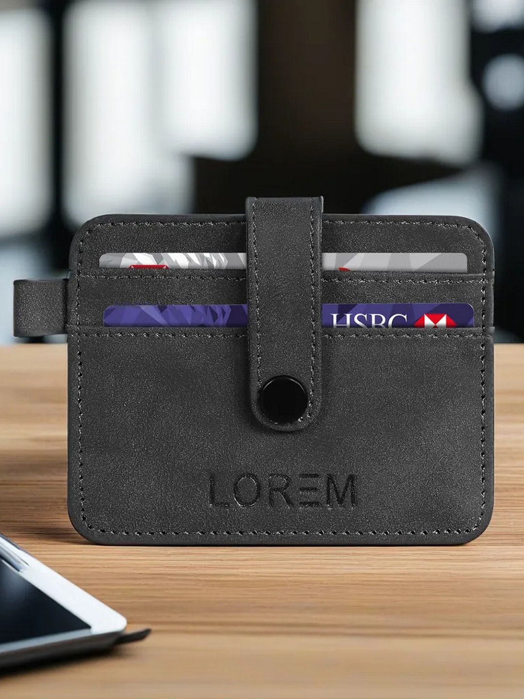 

LOREM Unisex Textured Card Holder, Black