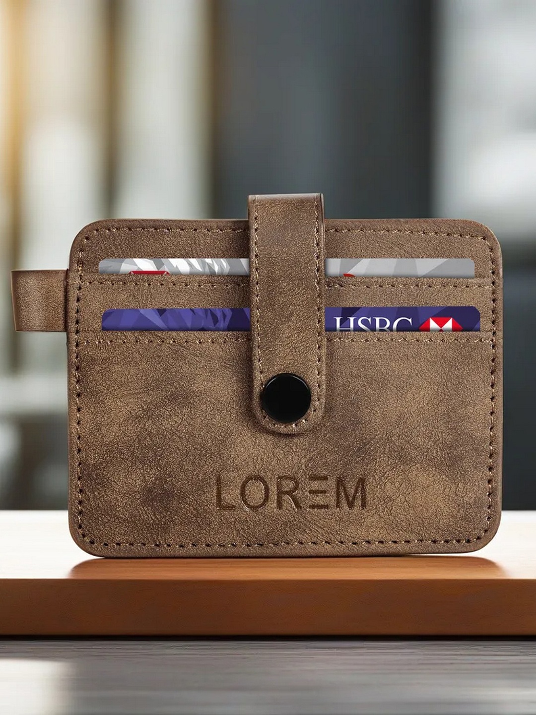 

LOREM Unisex Textured Card Holder, Brown